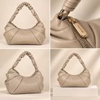 Beige Ruched Hobo Shoulder Handbag | حقيبة كتف هوبو بيج بتصميم مجعّد