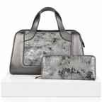 Silver Metallic Handbag & Clutch Set | طقم حقيبة يد وكلتش باللون الفضي المعدني