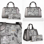 Silver Metallic Handbag & Clutch Set | طقم حقيبة يد وكلتش باللون الفضي المعدني