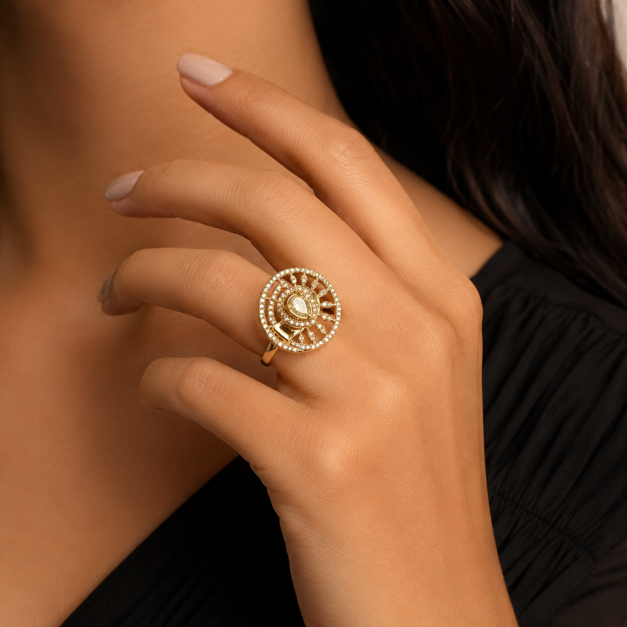Victorian Pear Stone Statement Ring for Women | خاتم نسائي فاخر بلون فيكتوري وحجر كمثري