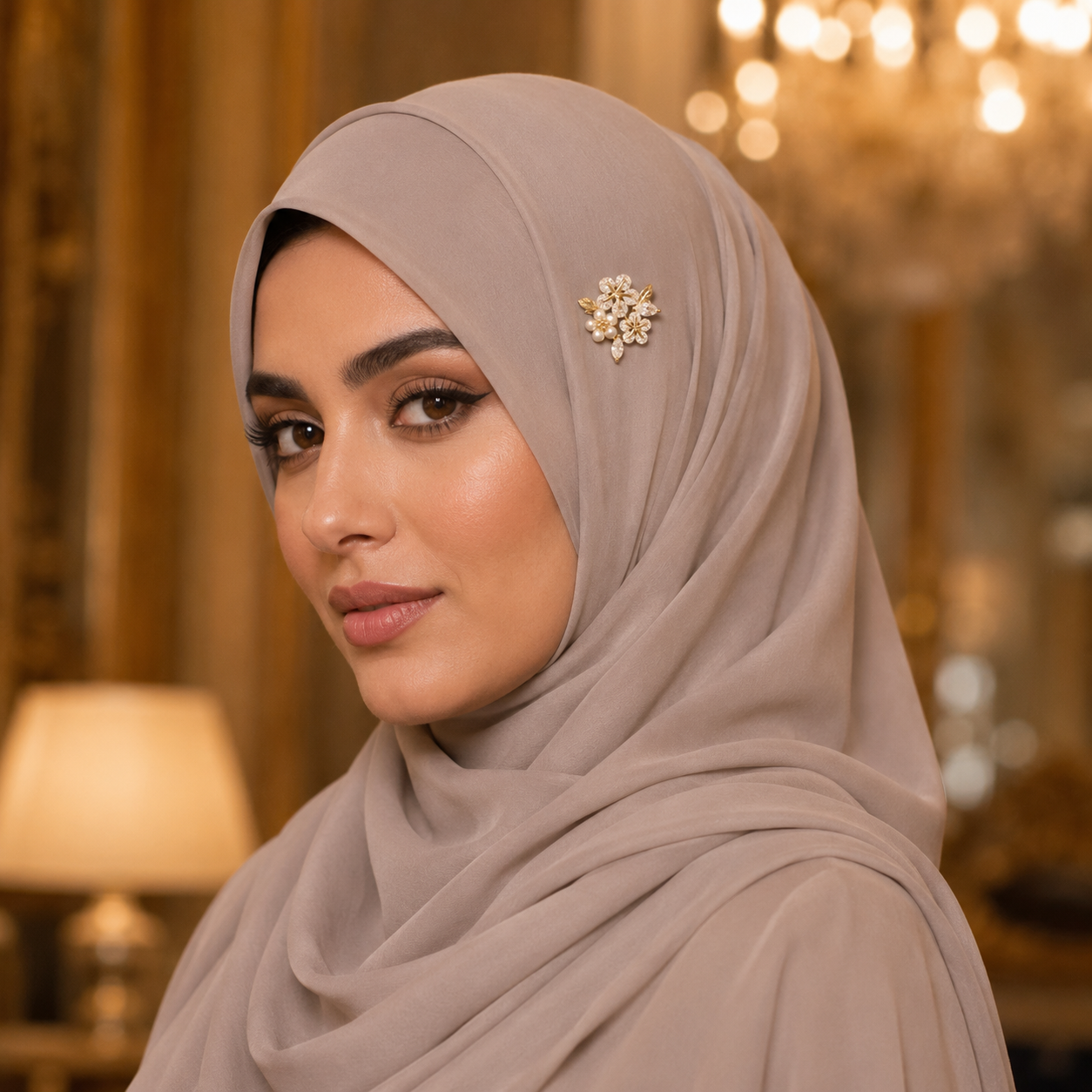 Luxury Floral Crystal Pearl Hijab Brooch | بروش حجاب فاخر بتصميم ورد وكريستال