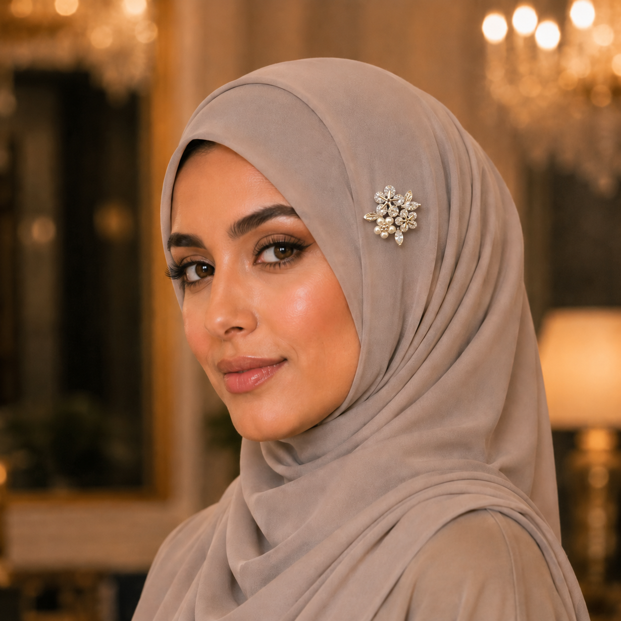 Luxury Floral Crystal Pearl Hijab Brooch | بروش حجاب فاخر بتصميم ورد وكريستال