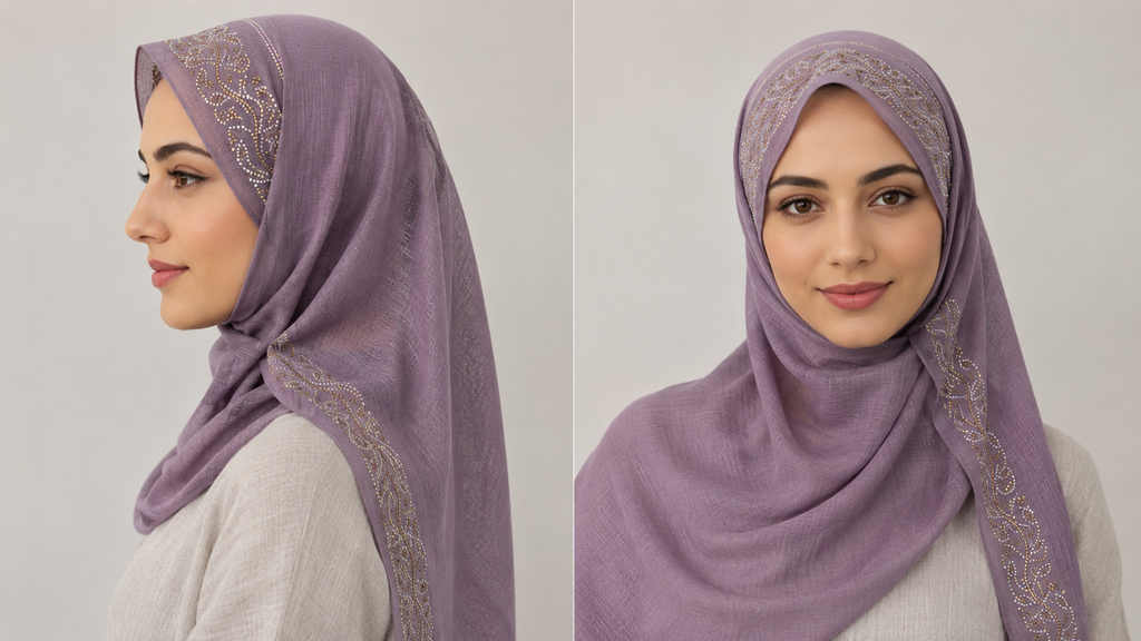 Luxury Embroidered Cotton Shayla Hijab | شيلة قطن فاخرة بتطريز أنيق - Fabric Cotton | القماش قطن