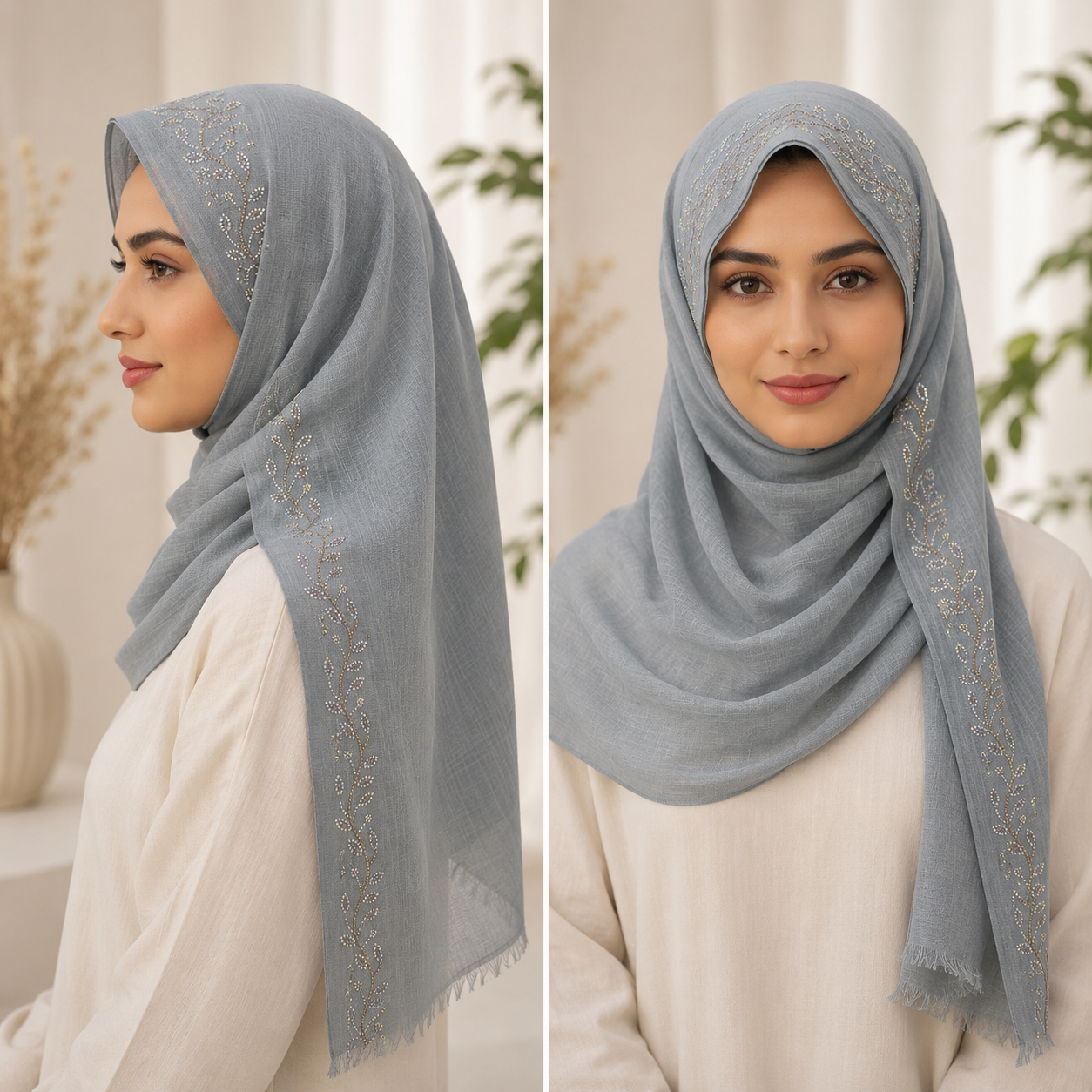 Luxury Embroidered Cotton Shayla Hijab | شيلة قطن فاخرة بتطريز أنيق - Fabric Cotton | القماش قطن