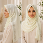 Luxury Embroidered Cotton Shayla Hijab | شيلة قطن فاخرة بتطريز أنيق - Fabric Cotton | القماش قطن