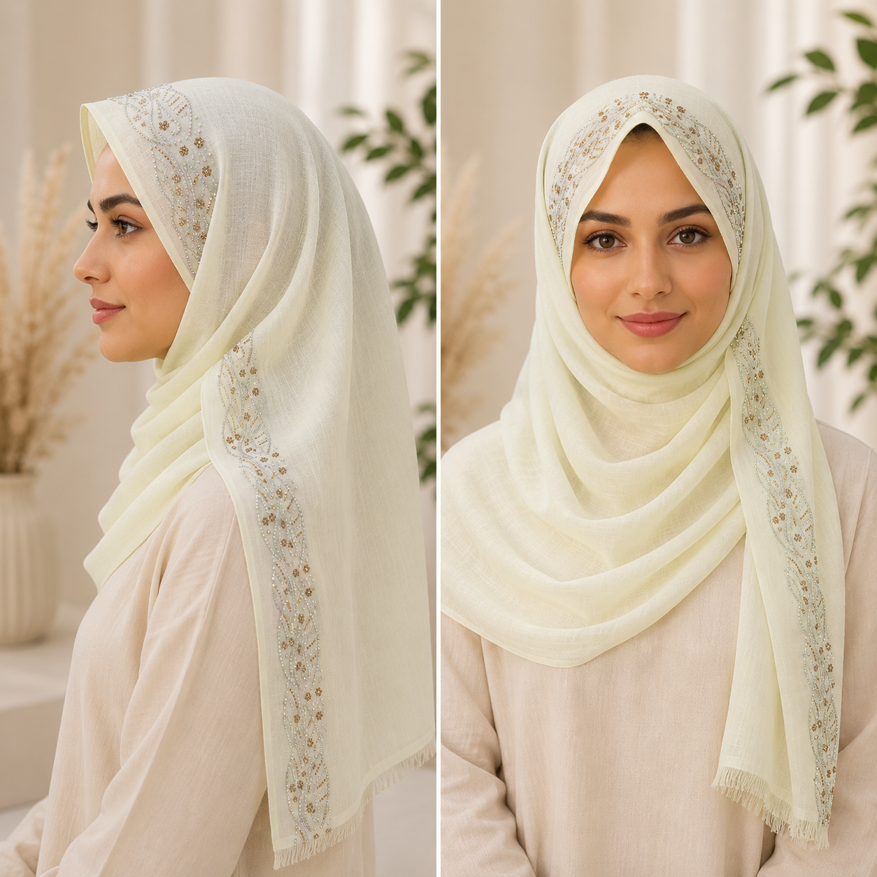Luxury Embroidered Cotton Shayla Hijab | شيلة قطن فاخرة بتطريز أنيق - Fabric Cotton | القماش قطن