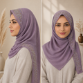 Luxury Embroidered Cotton Shayla Hijab | شيلة قطن فاخرة بتطريز أنيق - Fabric Cotton | القماش قطن