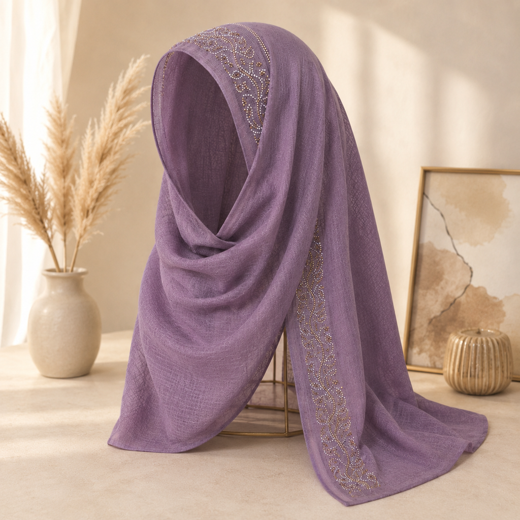 Luxury Embroidered Cotton Shayla Hijab | شيلة قطن فاخرة بتطريز أنيق - Fabric Cotton | القماش قطن