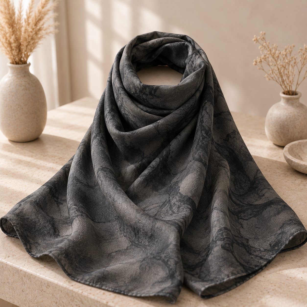 Luxury Smoky Marble Modal Shayla Hijab | شيلة مودال فاخرة بنقشة دخانية رخامية - Fabric Modal | القماش مودال