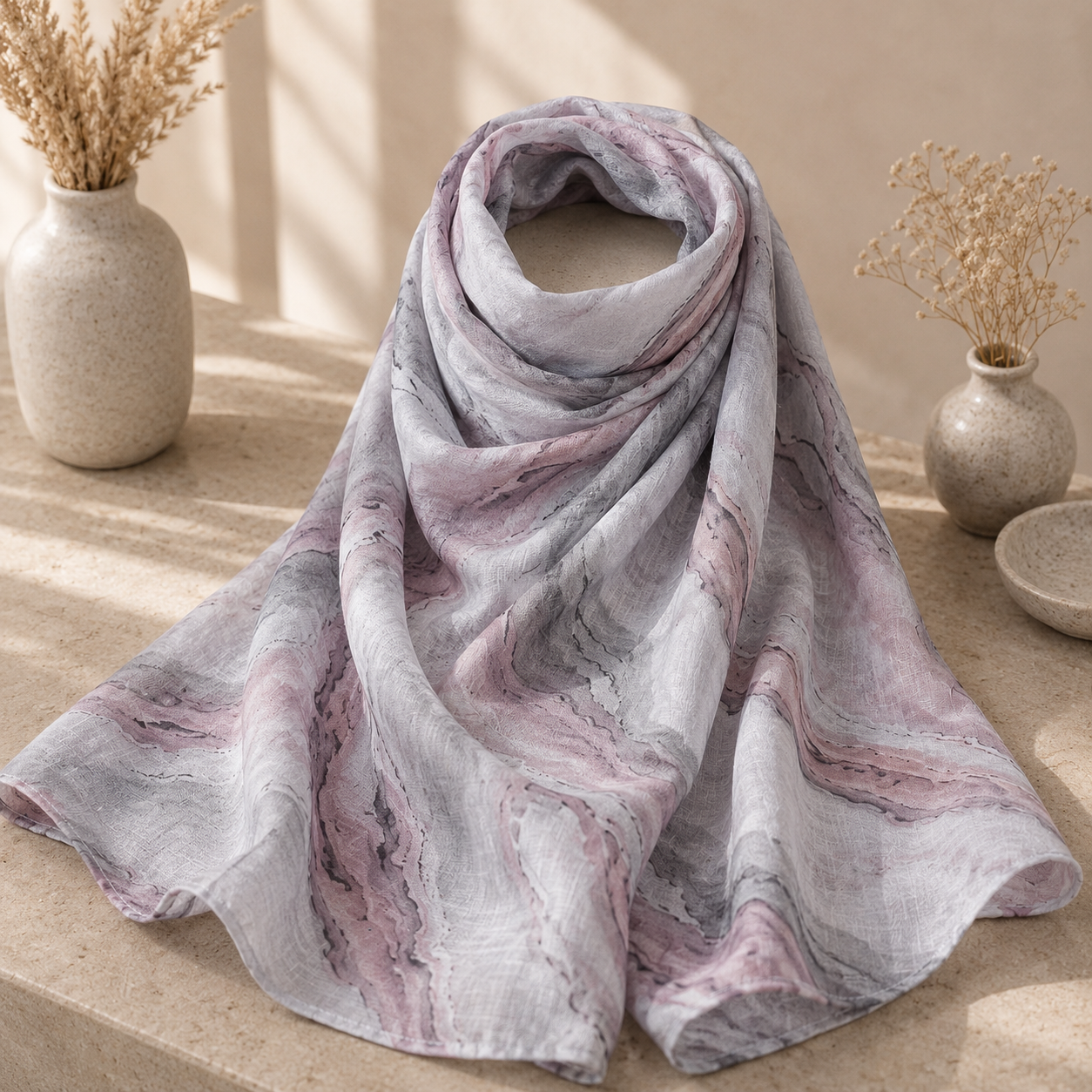 Luxury Marble Print Modal Shayla Hijab | شيلة مودال فاخرة بنقشة رخامية ناعمة - Fabric Modal | القماش مودال
