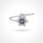 Celestial Flora Tri-Tone Silver Bracelet | سوار الزهور الثلاثي بألوان الزمرد والياقوت الأزرق والأحمر