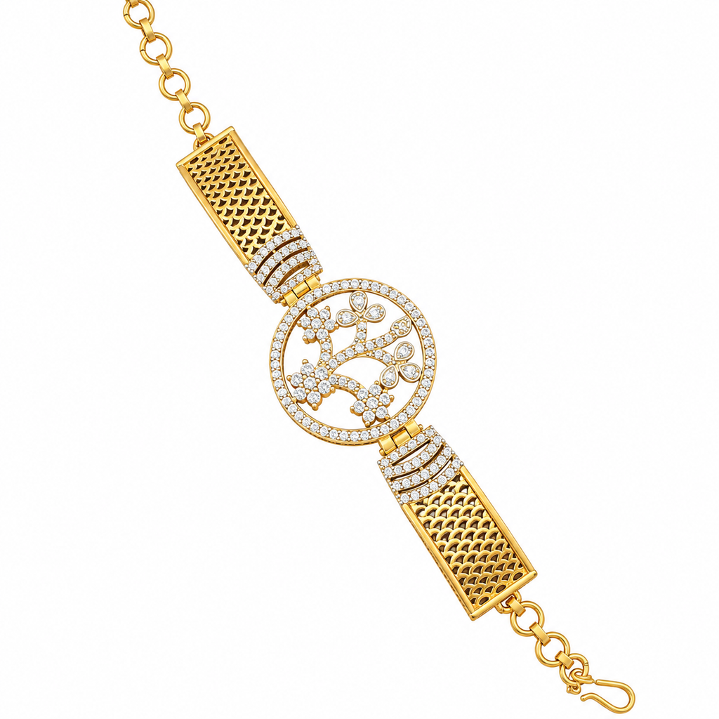 Floral Crystal Medallion Chain Bracelet for Women | سوار نسائي بسلسلة وزخرفة دائرية بنقوش زهرية وكريستالية
