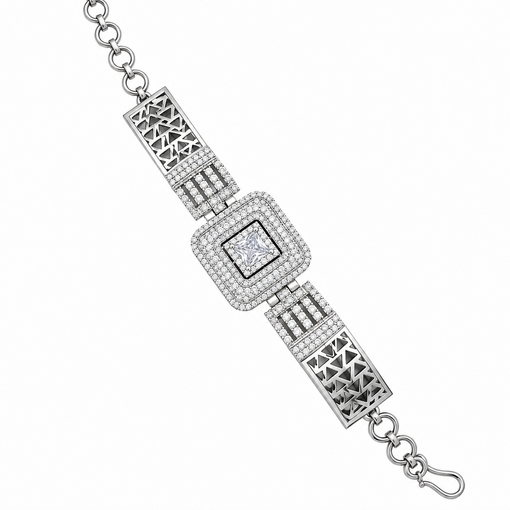 Elegant Cushion Halo Crystal Bracelet for Women | سوار نسائي أنيق بكريستال بتصميم الهالة المربعة