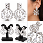 Silver-Tone Crystal Halo Drop Earrings | أقراط متدلية بتصميم هالة كريستالية بلون فضي