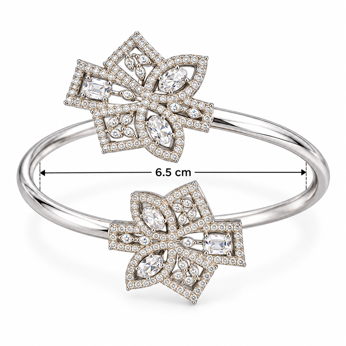 Elegant Crystal Floral Open Cuff Bracelet for Women | سوار نسائي مفتوح بتصميم زهري مرصع بالكريستال