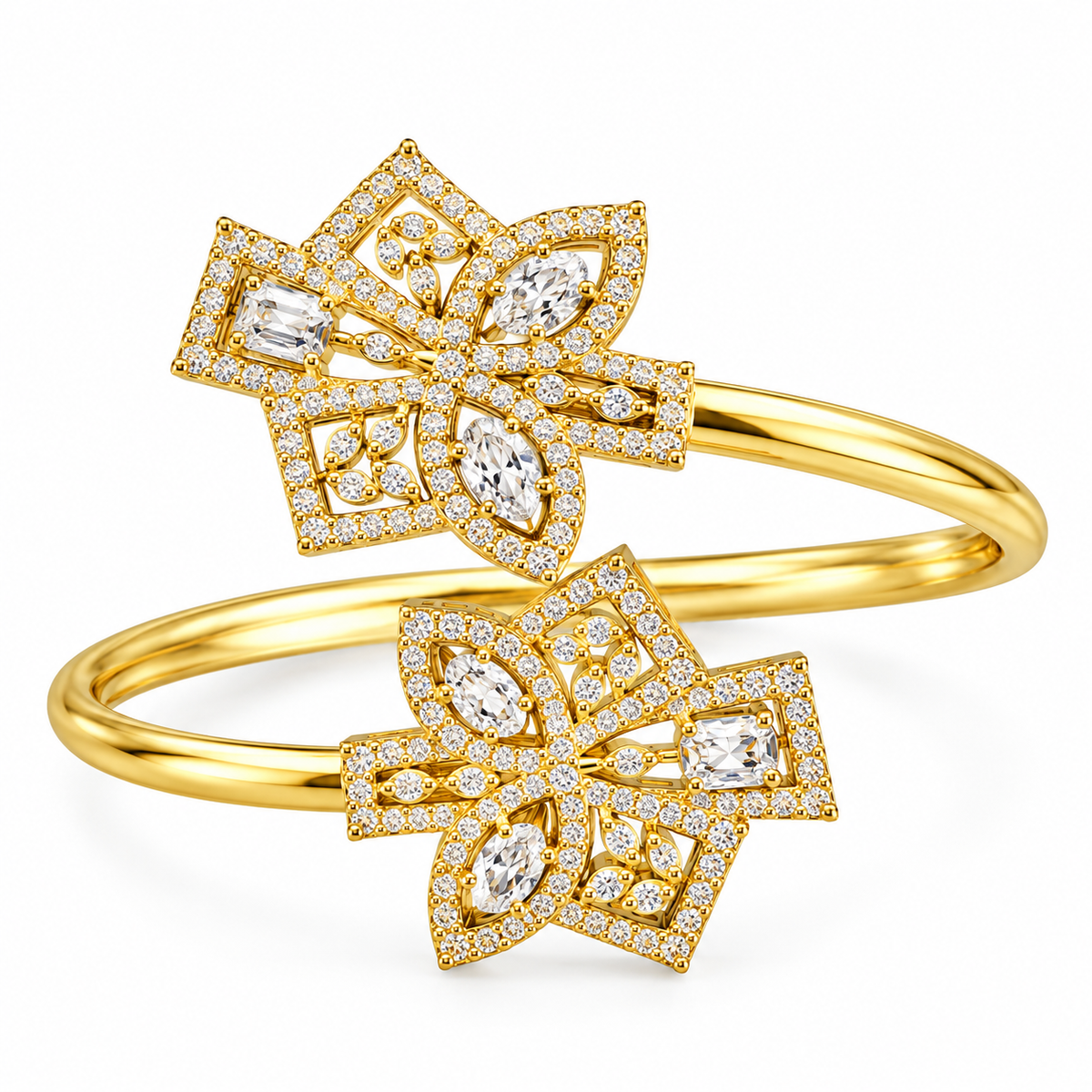 Elegant Crystal Floral Open Cuff Bracelet for Women | سوار نسائي مفتوح بتصميم زهري مرصع بالكريستال