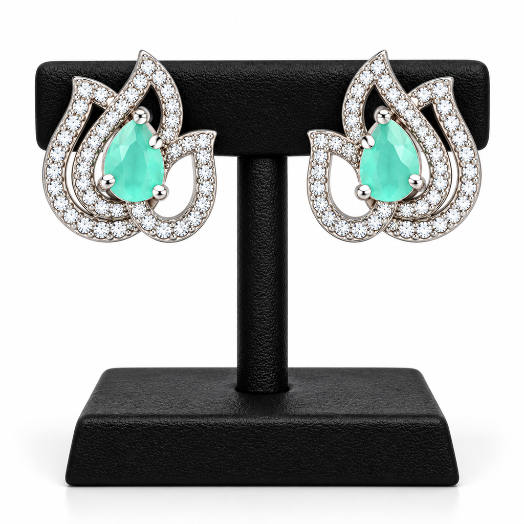 Elegant Lotus Design Crystal Stud Earrings | أقراط كريستالية بتصميم زهرة اللوتس الأنيق