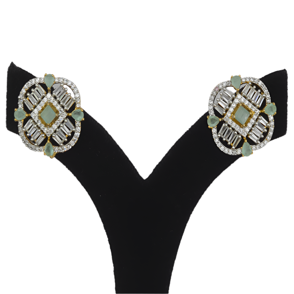 Elegant Green Cubic Zirconia Silver Earrings – Modern Classic Design
