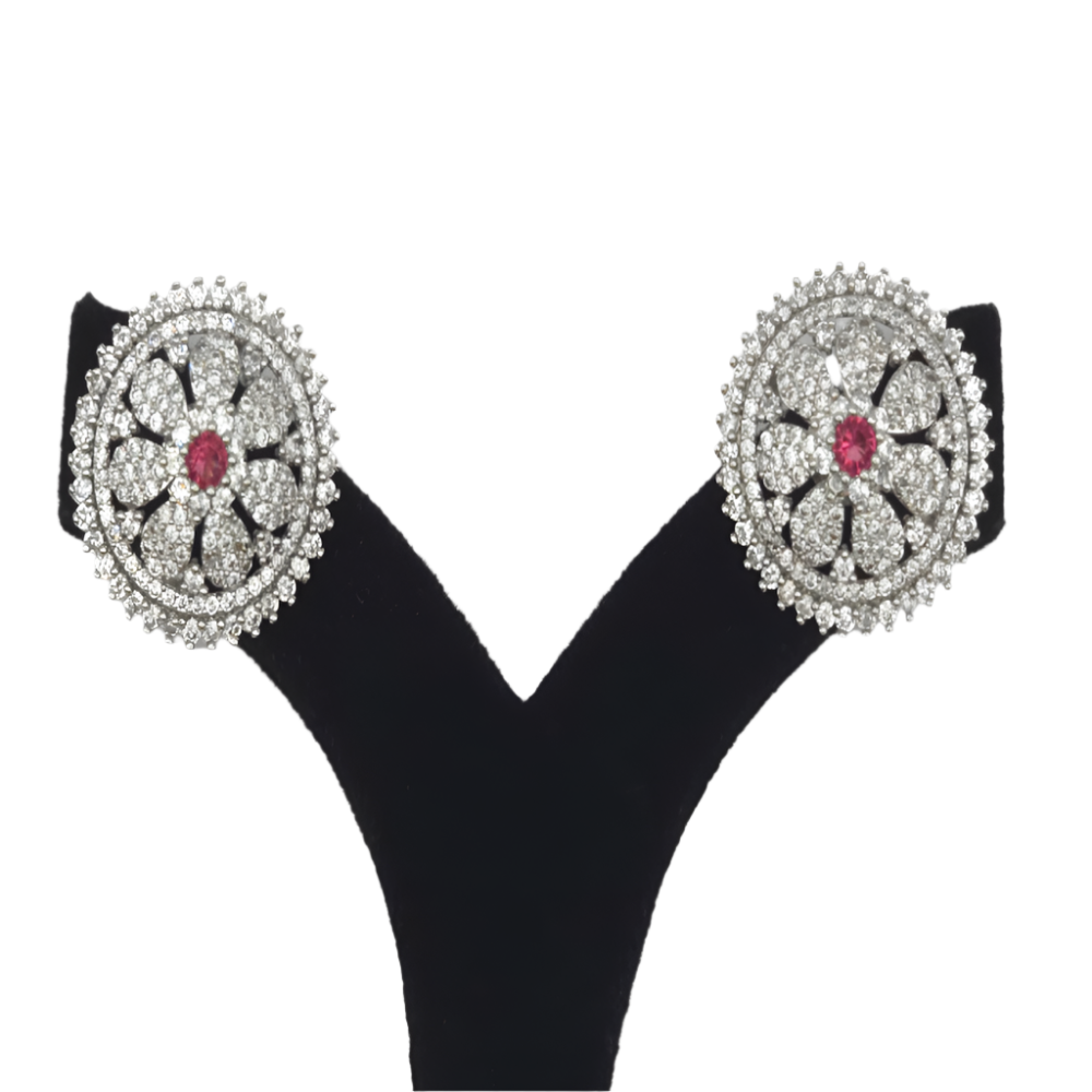 Elegant Silver Red Cubic Zirconia Earrings – Wedding & Party Collection