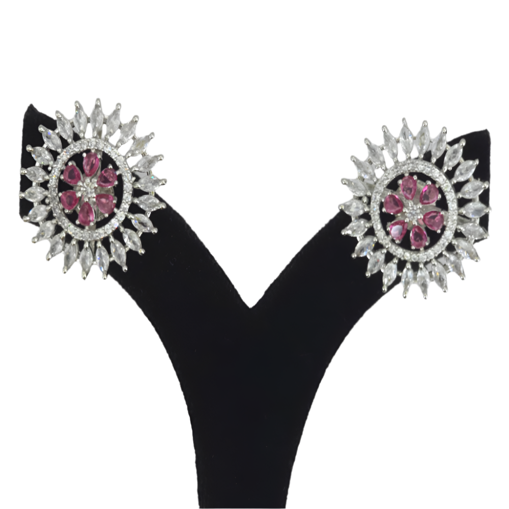Exquisite Dual-Pink Cubic Zirconia Earrings – Wedding Collection