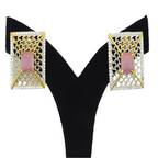 Elegant Dual-Tone Earrings with Pink Cubic Zirconia Stone