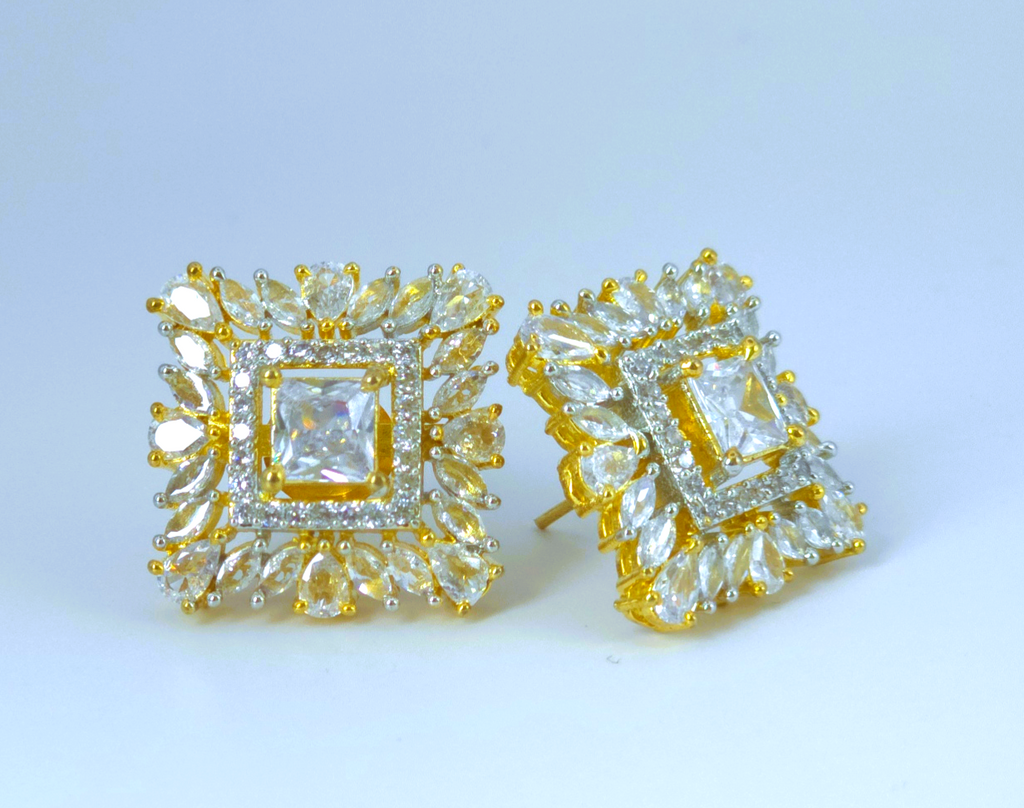 Golden Cubic Zirconia Earrings for Festive & Party Wear