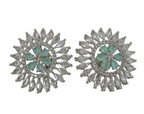 Sparkling Floral Stud Earrings with Green Gemstone Center