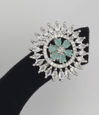 Sparkling Floral Stud Earrings with Green Gemstone Center