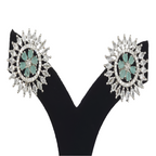 Sparkling Floral Stud Earrings with Green Gemstone Center