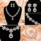 Floral Crystal Necklace & Earrings Set – Silver-Tone | طقم عقد وأقراط كريستالي بتصميم الأزهار – لون فضي