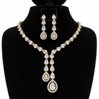Gold-Tone Teardrop Crystal Necklace & Earrings Set | طقم عقد وأقراط كريستالي بتصميم الدمعة ولون ذهبي