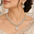 Gold-Tone Crystal Necklace & Earrings Set – Teardrop Design | طقم عقد وأقراط كريستالي بلون ذهبي وتصميم الدمعة