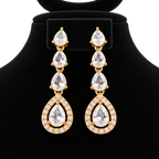 Gold-Tone Teardrop Crystal Necklace & Earrings Set | طقم عقد وأقراط كريستالي بتصميم الدمعة ولون ذهبي