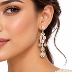 Pink Crystal Gold-Tone Drop Earrings | أقراط متدلية بلون ذهبي مع كريستال وردي