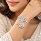 Elegant Crystal Floral Open Cuff Bracelet for Women | سوار نسائي مفتوح بتصميم زهري مرصع بالكريستال