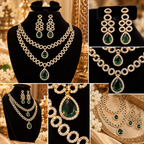 Emerald Green & Gold-Tone Chandelier Necklace and Earrings Set | طقم عقد وأقراط متدلية باللون الأخضر الزمردي والذهبي