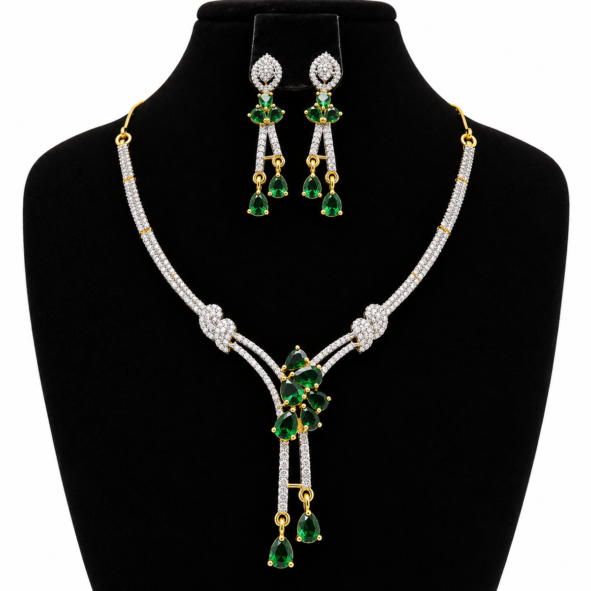 Elegant Crystal Necklace & Earrings Set – Y-Shaped Design | طقم عقد وأقراط كريستالي بتصميم أنيق