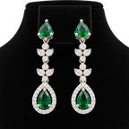Emerald Green Crystal Necklace & Earrings Set – Silver-Tone | طقم عقد وأقراط بأحجار خضراء زمردية – لون فضي
