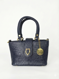 Midnight Blue Croc-Embossed Small Flap Handbag | حقيبة يد كروكو زرقاء داكنة بقلاب صغير