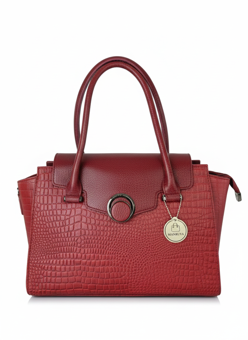 Maroon Full Croc Flap Handbag