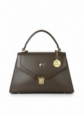 Manruya Premium Brown Genuine Leather Handbag – Gold Lock Luxury Satchel Oman | حقيبة مانرويا جلد طبيعي بني فاخرة بمقبض ذهبي عُمان