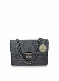 Chic Slate Grey Croc-Embossed Chain Crossbody | حقيبة كروس بودي رمادية بنقشة جلد التمساح
