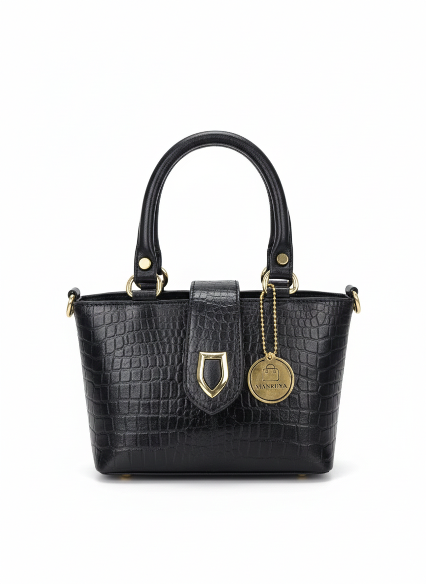 Black Flap Small Croc Handbag – Luxury Mini Tote