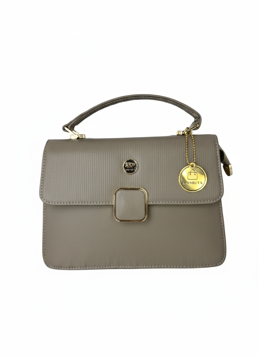 Beige Square Lock Sling Bag