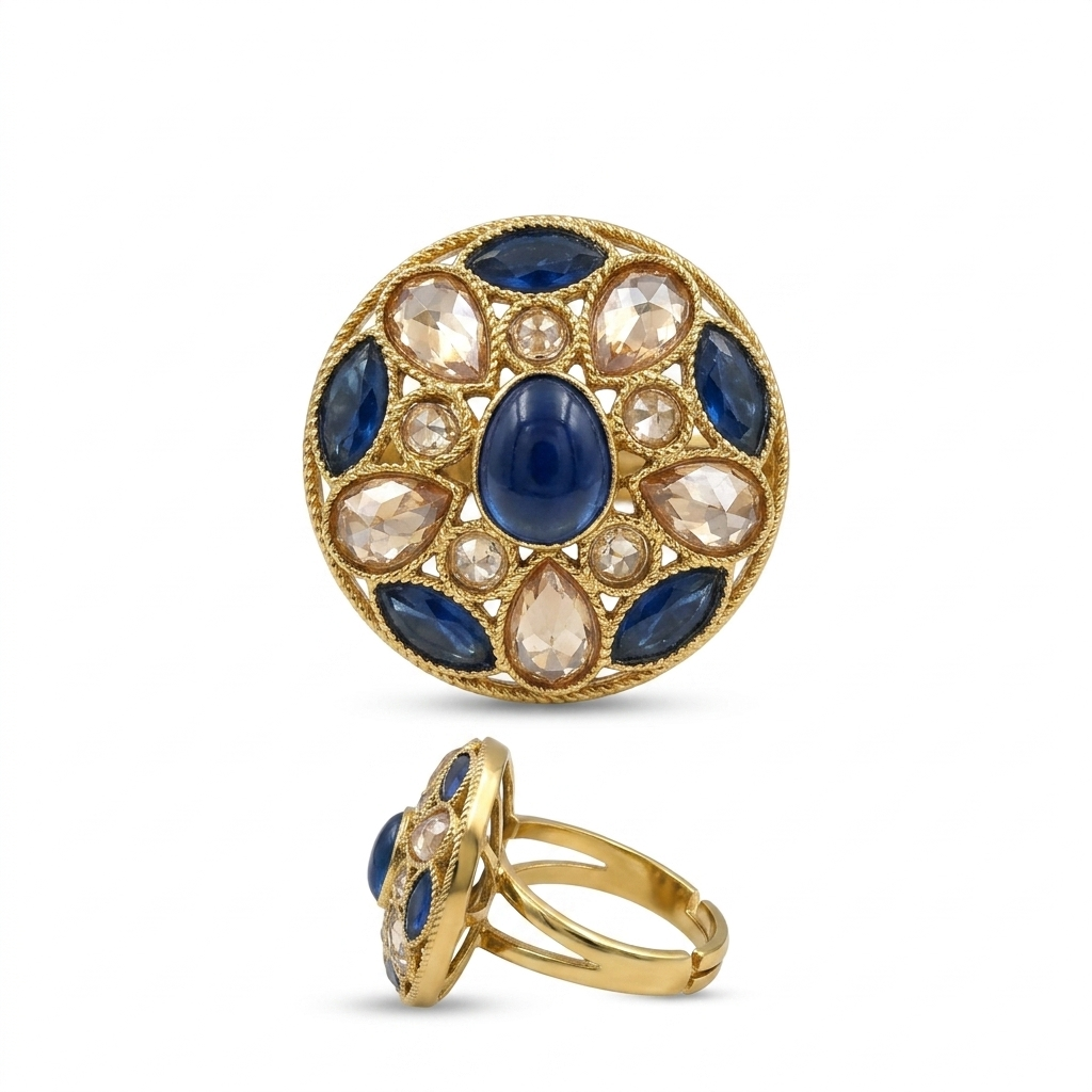 Royal Blue Stone Adjustable Ring for Women | خاتم أزرق ملكي قابل للتعديل للنساء