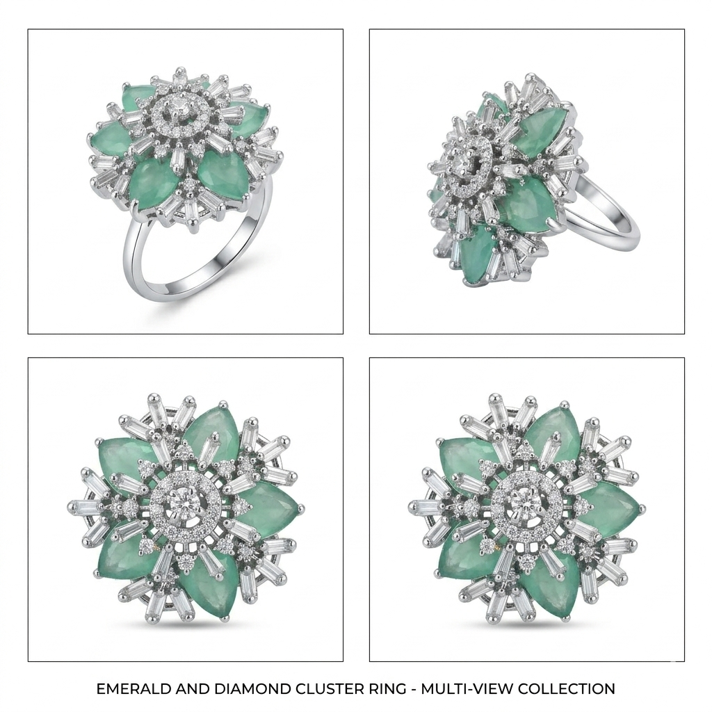 Mint Green Crystal Floral Statement Ring for Women | خاتم أخضر نعناعي فاخر بتصميم زهري للنساء