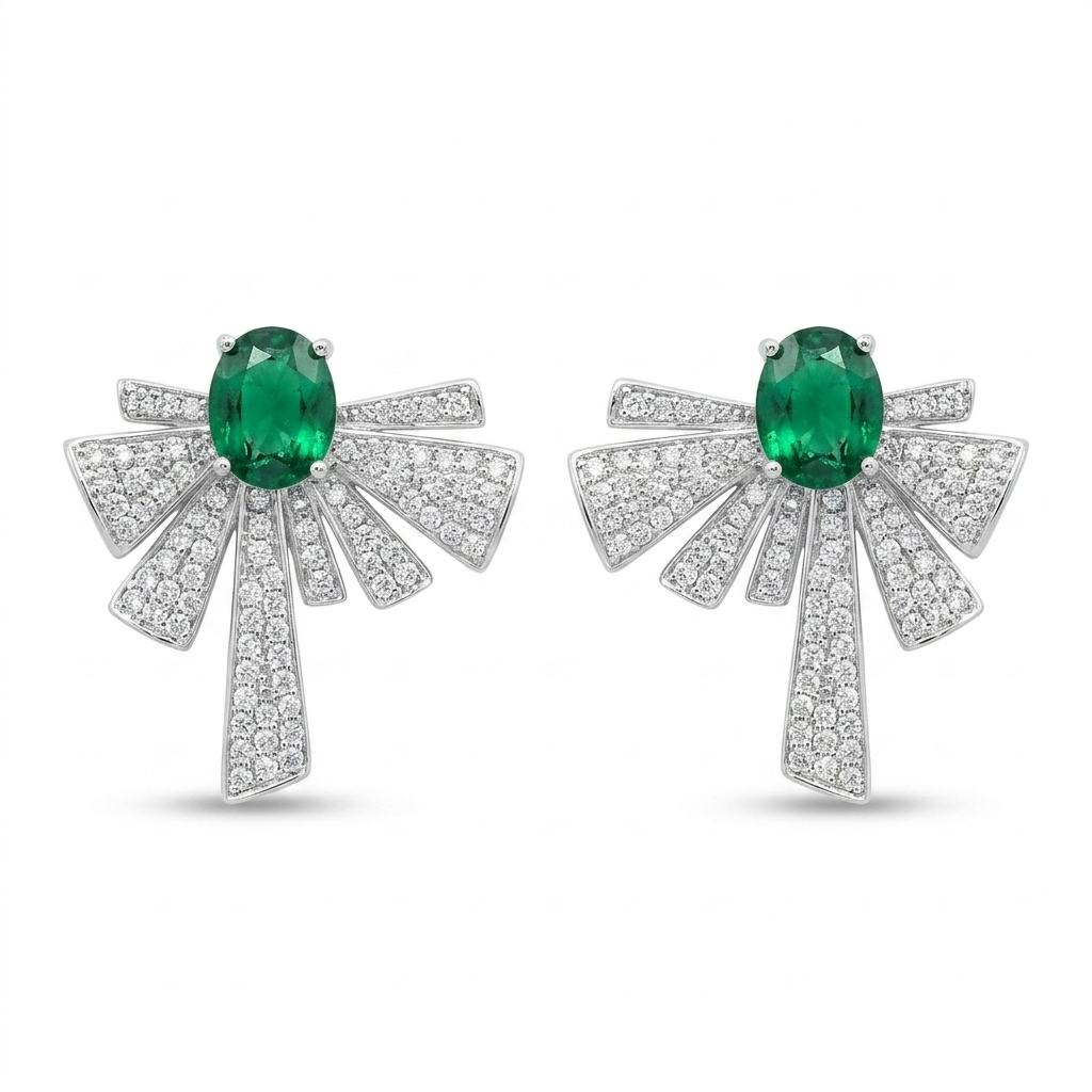 Emerald Green Statement Earrings for Women | أقراط زمردية فاخرة للنساء
