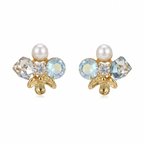 Gold Pearl & Crystal Stud Earrings for Women | أقراط لؤلؤ وكريستال ذهبية للنساء