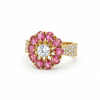Victorian Ruby Floral CZ Statement Ring for Women | خاتم فيكتوري فاخر بحجر روبي وتصميم زهري