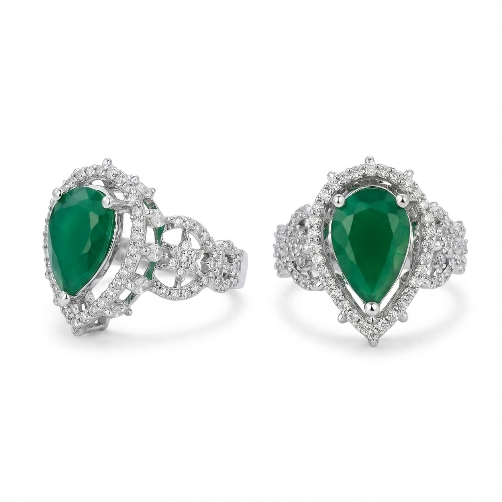 Emerald Teardrop Statement Ring for Women | خاتم زمرد أخضر فاخر للنساء
